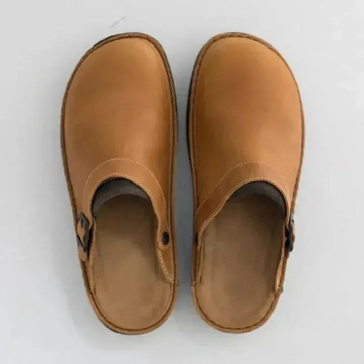 Adjustable Leather-Look Clogs - Yellow
