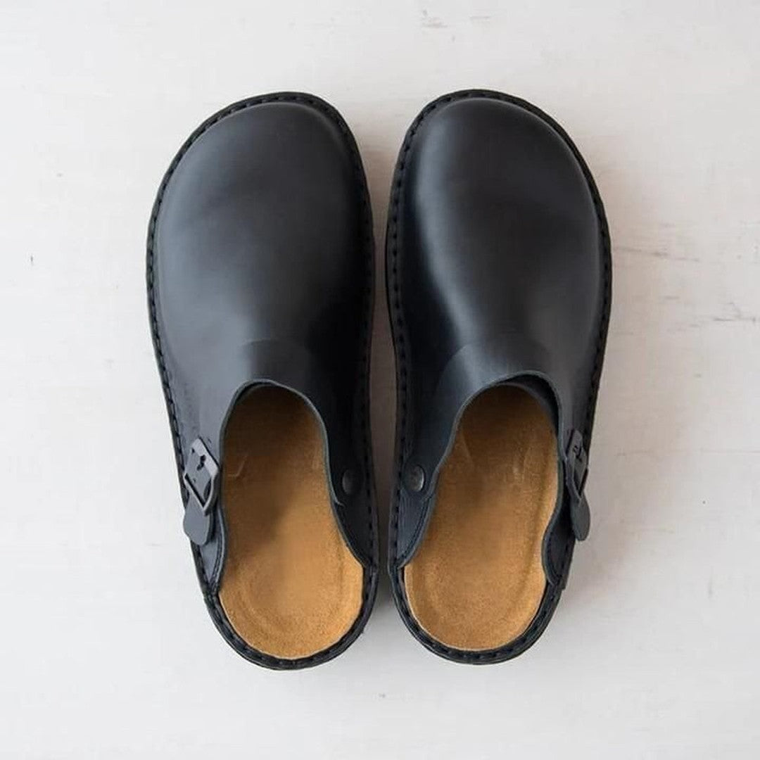 Adjustable Leather-Look Clogs - Black