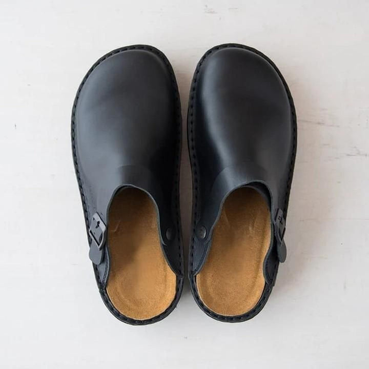 Adjustable Leather-Look Clogs - Black