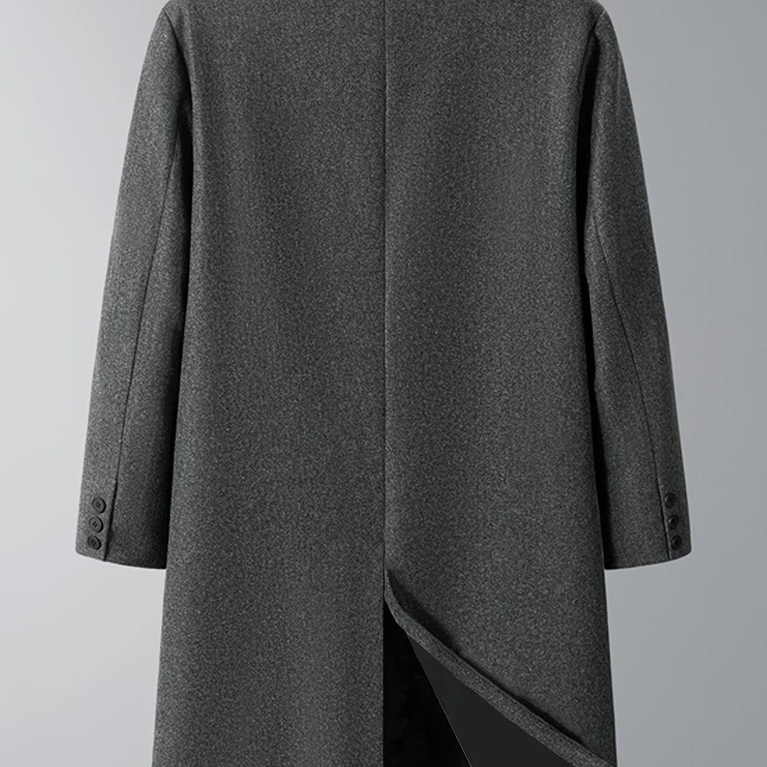 Burnhaven - Wool-Look Long Coat Double-Breasted Notch Lapel Flap Pockets