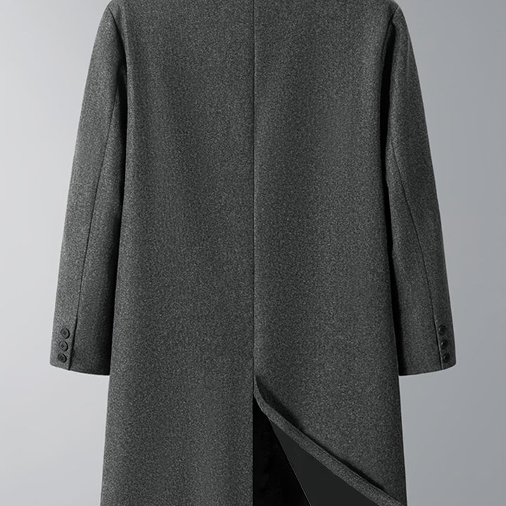 Burnhaven - Wool-Look Long Coat Double-Breasted Notch Lapel Flap Pockets