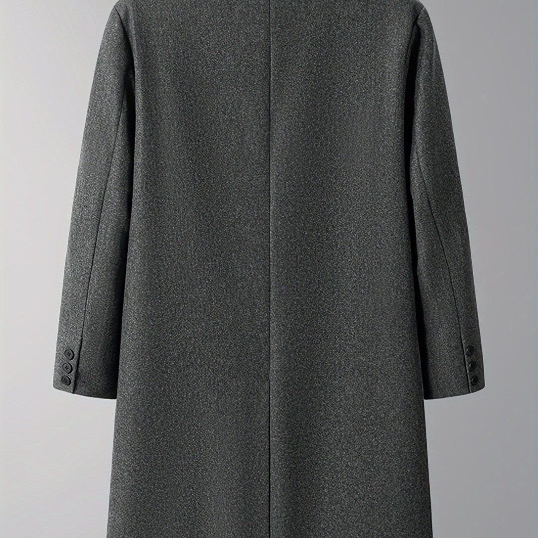 Burnhaven - Wool-Look Long Coat Double-Breasted Notch Lapel Flap Pockets