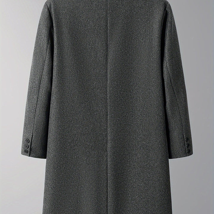 Burnhaven - Wool-Look Long Coat Double-Breasted Notch Lapel Flap Pockets