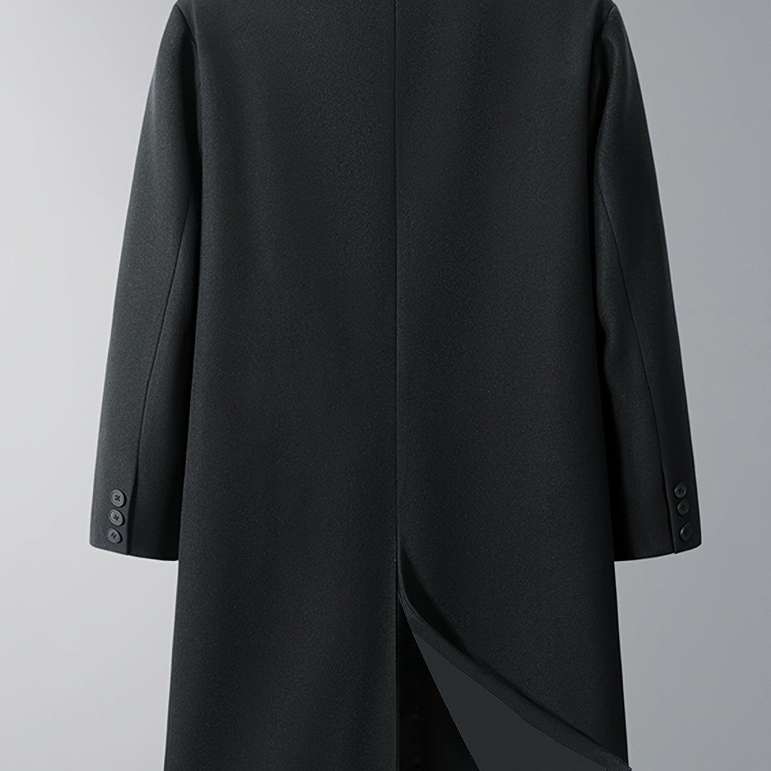 Burnhaven - Wool-Look Long Coat Double-Breasted Notch Lapel Flap Pockets