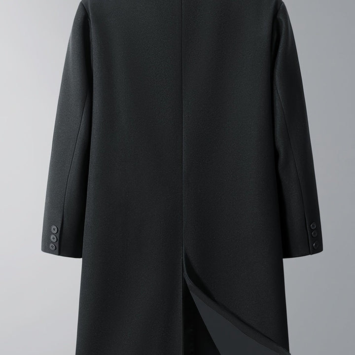 Burnhaven - Wool-Look Long Coat Double-Breasted Notch Lapel Flap Pockets
