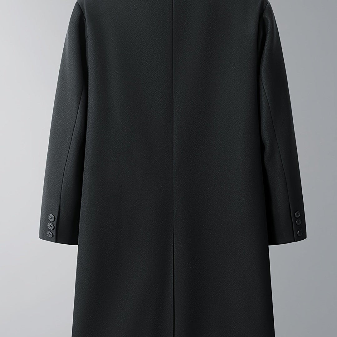 Burnhaven - Wool-Look Long Coat Double-Breasted Notch Lapel Flap Pockets