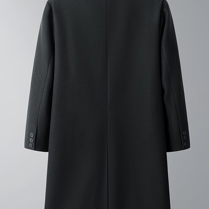 Burnhaven - Wool-Look Long Coat Double-Breasted Notch Lapel Flap Pockets