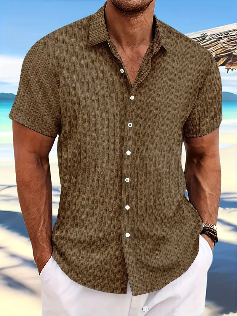 Ribbed Short Sleeve Button Shirt