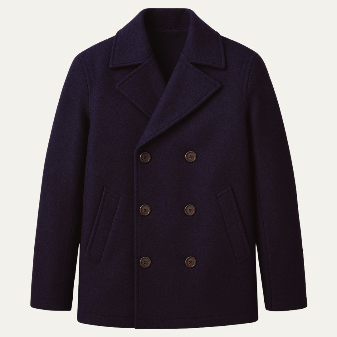 Calderwick - Wool-Look Peacoat Double-Breasted Wide Lapels Button Front
