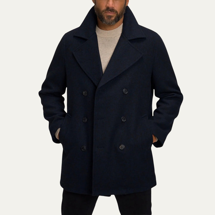 Calderwick - Wool-Look Peacoat Double-Breasted Wide Lapels Button Front