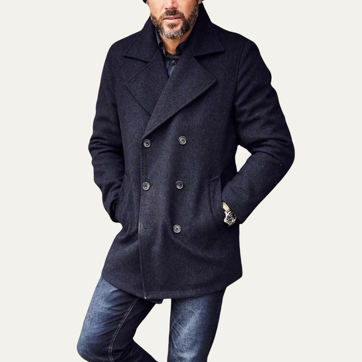 Calderwick - Wool-Look Peacoat Double-Breasted Wide Lapels Button Front