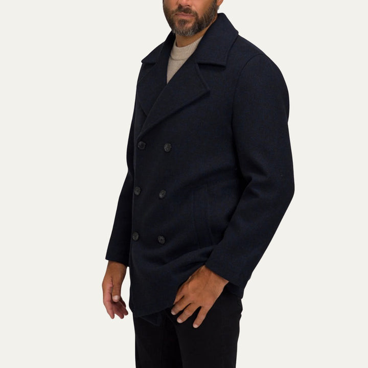 Calderwick - Wool-Look Peacoat Double-Breasted Wide Lapels Button Front