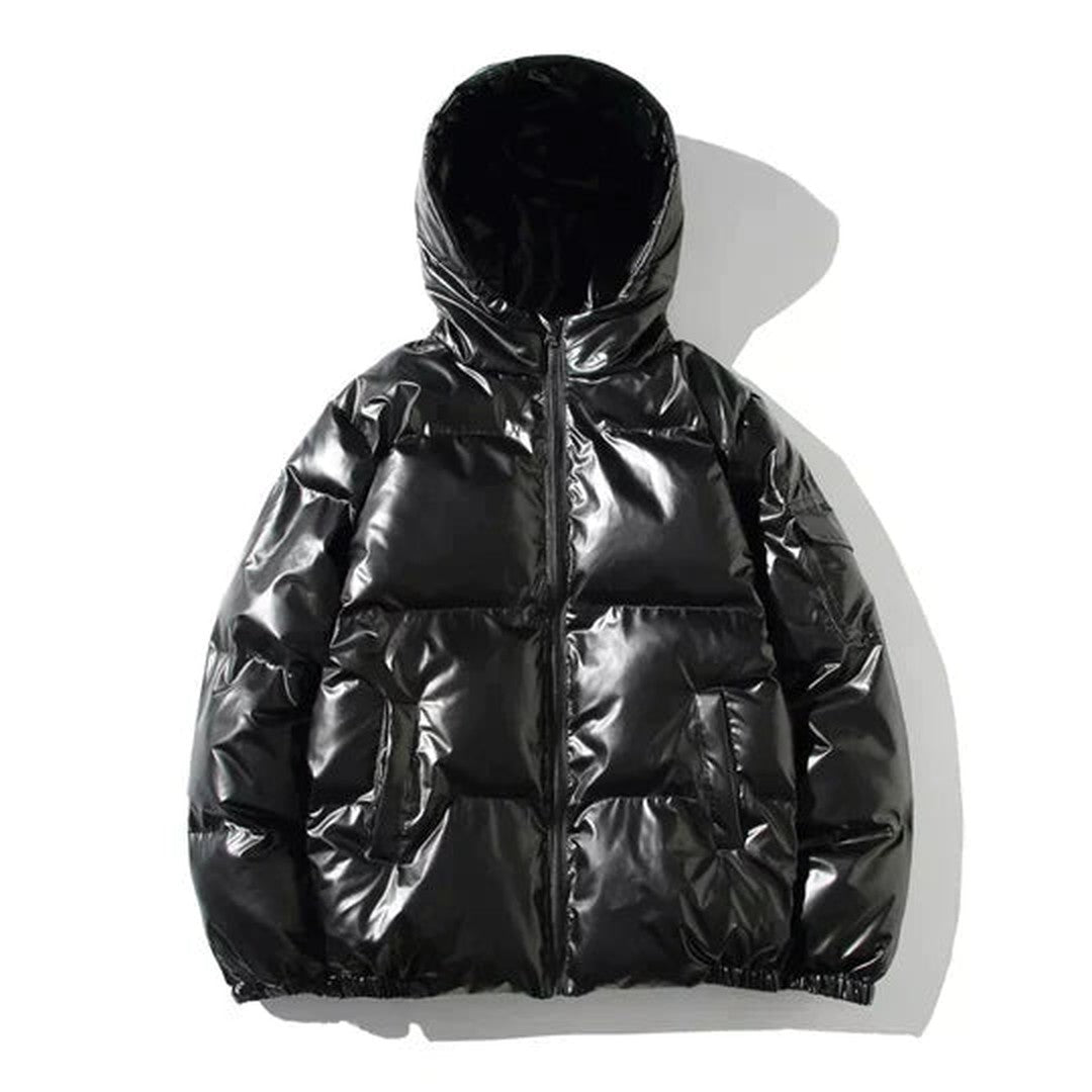 Calverton Wharf - High-Shine Metallic Puffer Jacket Hooded Or Stand Collar Zip Front