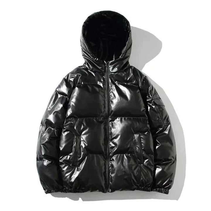 Calverton Wharf - High-Shine Metallic Puffer Jacket Hooded Or Stand Collar Zip Front