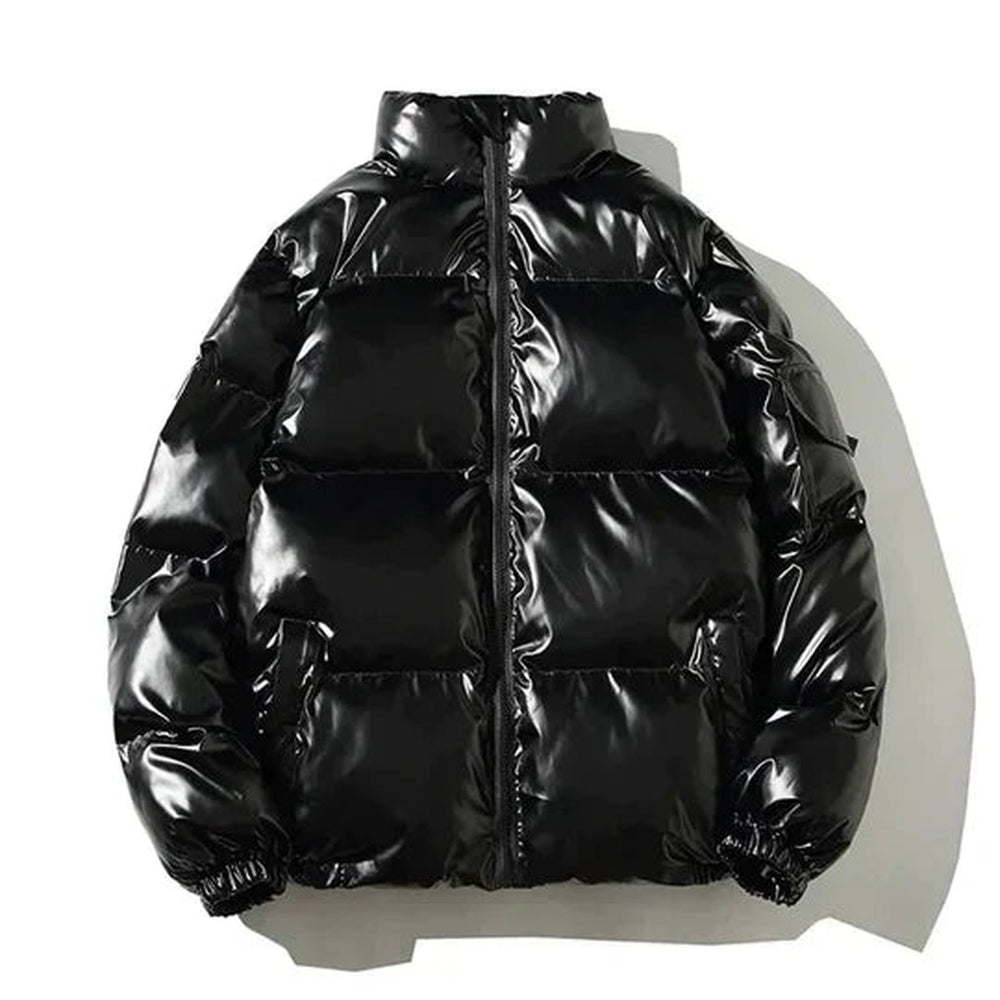 Calverton Wharf - High-Shine Metallic Puffer Jacket Hooded Or Stand Collar Zip Front