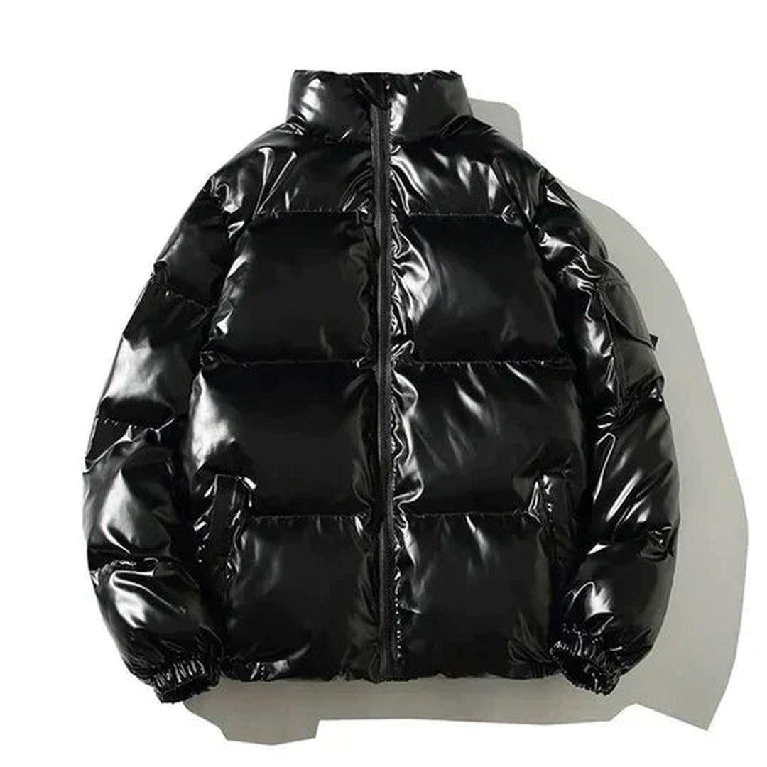 Calverton Wharf - High-Shine Metallic Puffer Jacket Hooded Or Stand Collar Zip Front