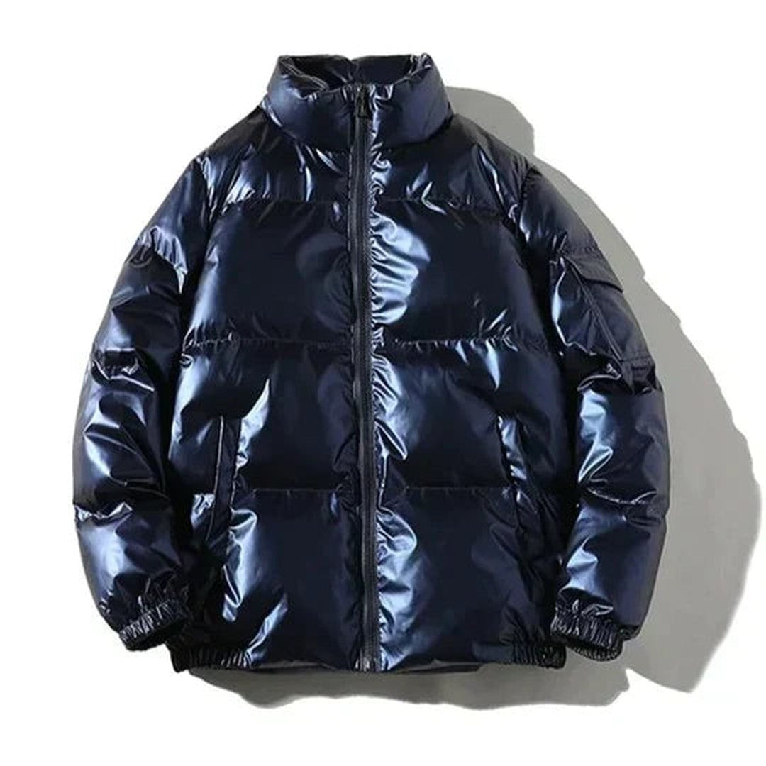 Calverton Wharf - High-Shine Metallic Puffer Jacket Hooded Or Stand Collar Zip Front