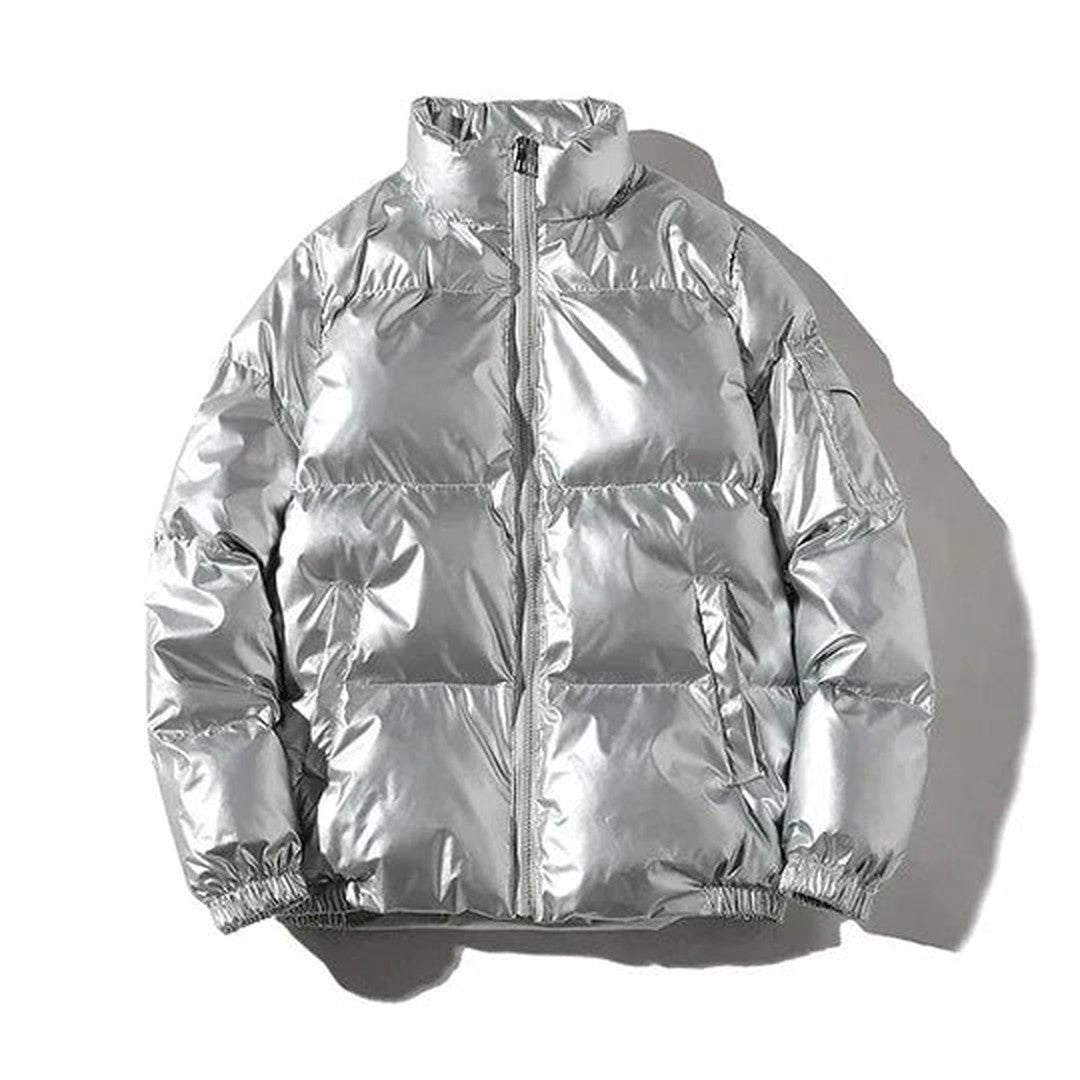 Calverton Wharf - High-Shine Metallic Puffer Jacket Hooded Or Stand Collar Zip Front