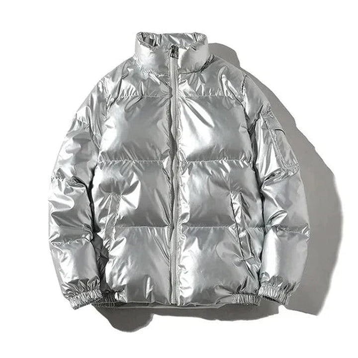 Calverton Wharf - High-Shine Metallic Puffer Jacket Hooded Or Stand Collar Zip Front