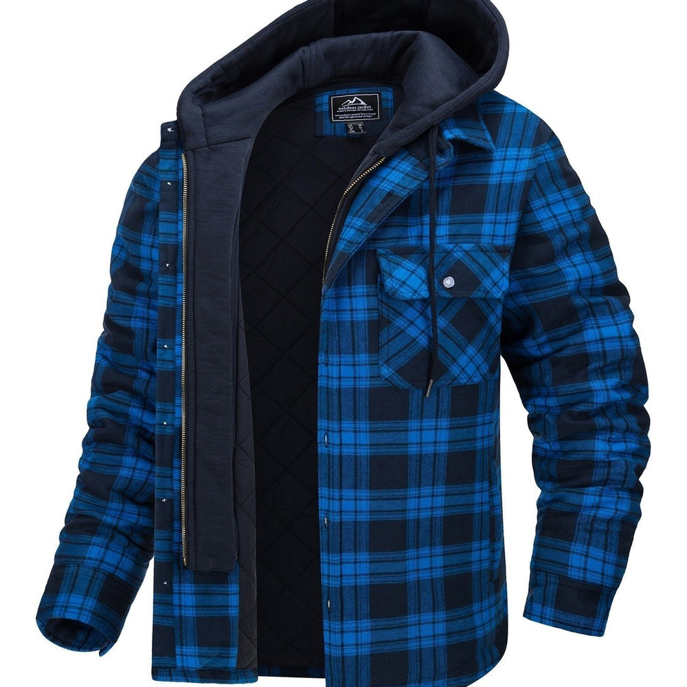 Checked Men's Hoodie with Warm Lining - Ethan-Black - Blue-S-State of Style