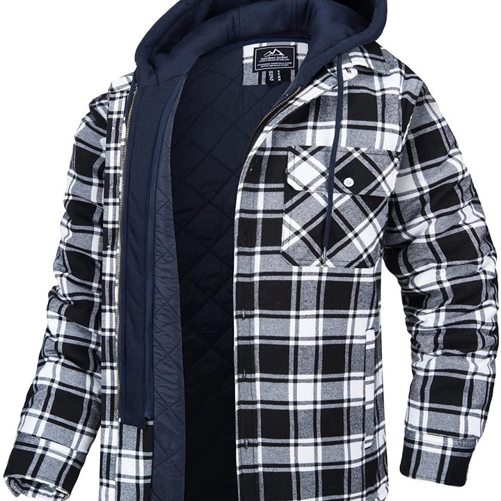 Checked Men's Hoodie with Warm Lining - Ethan-Black - White-S-State of Style