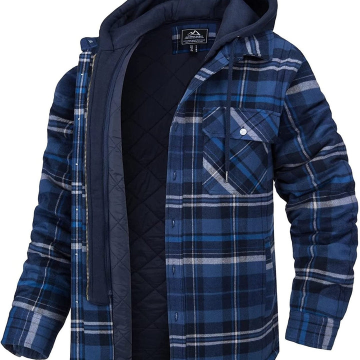 Checked Men's Hoodie with Warm Lining - Ethan-Dark Blue - Black-S-State of Style