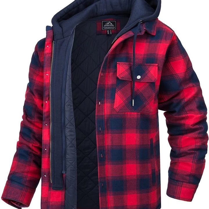 Checked Men's Hoodie with Warm Lining - Ethan-Red-S-State of Style
