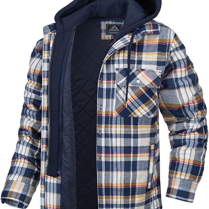 Checked Men's Hoodie with Warm Lining - Ethan-Yellow - Blue-S-State of Style
