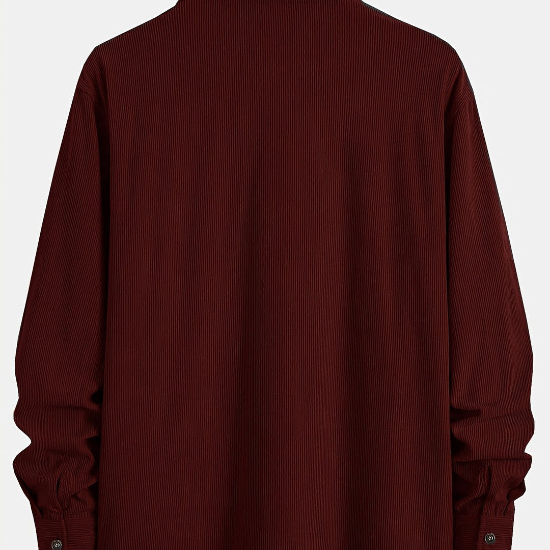 Corduroy button-front overshirt, front open styled view