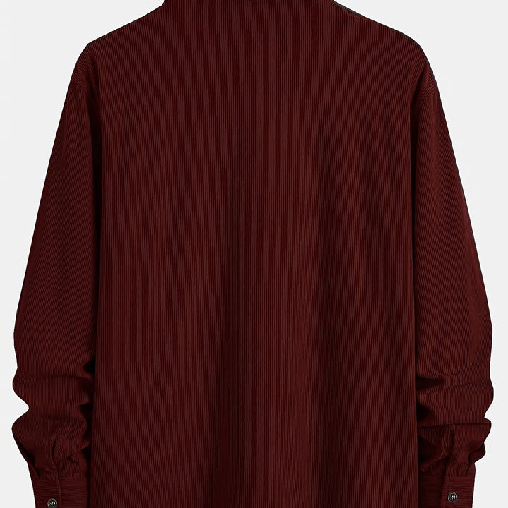 Corduroy button-front overshirt, front open styled view