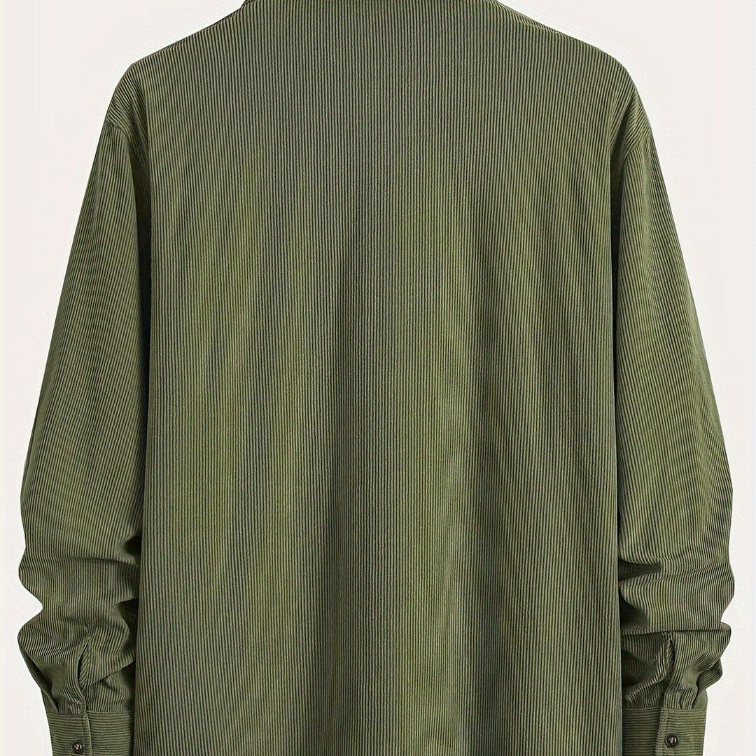 Corduroy button-front overshirt, pocket detail view