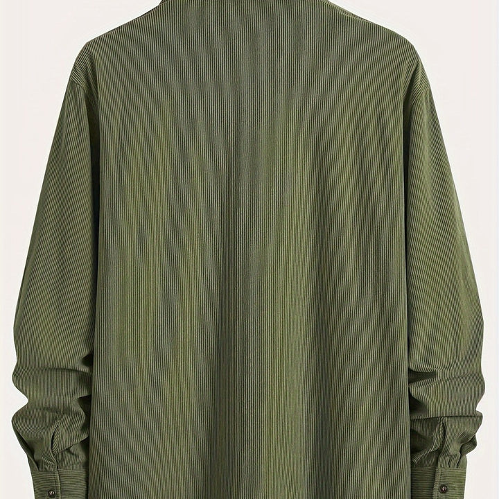 Corduroy button-front overshirt, pocket detail view
