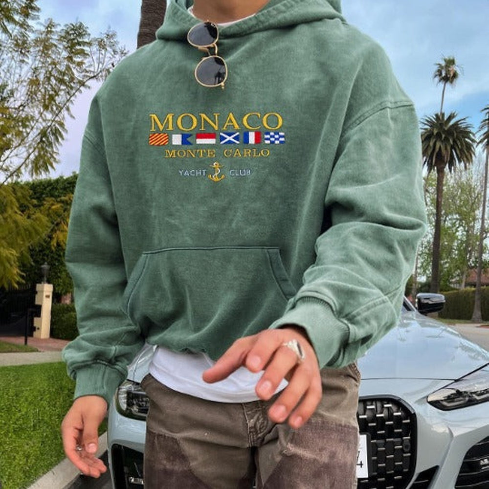 Crest detail pullover hoodie shown in green