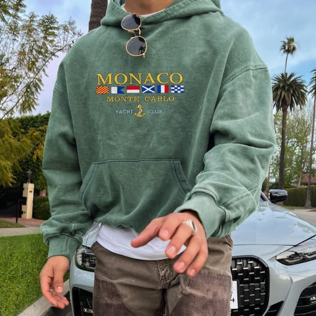 Crest detail pullover hoodie shown in green