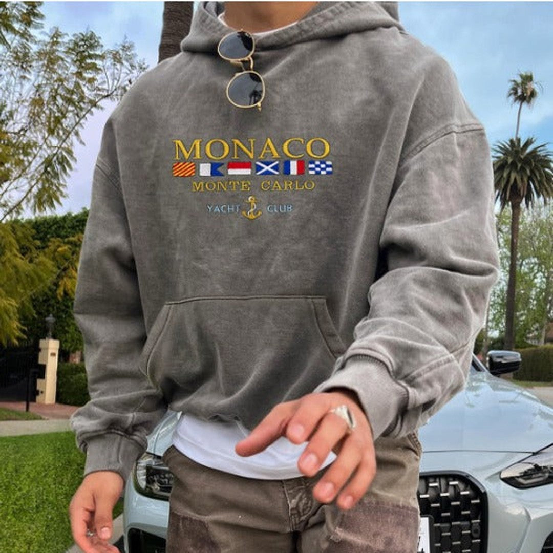 Crest detail pullover hoodie shown in grey