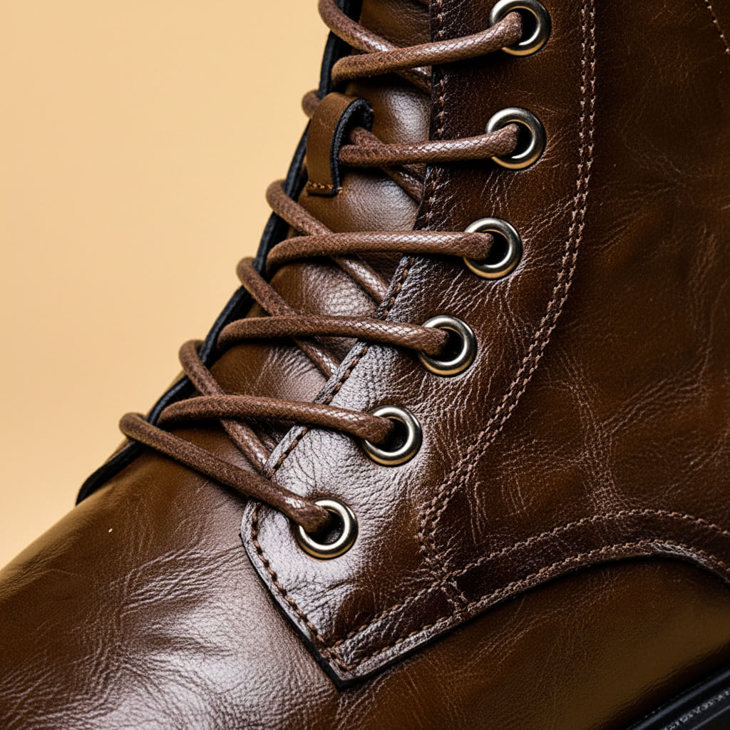 Rugged Leather-Look Lace-Up Boots