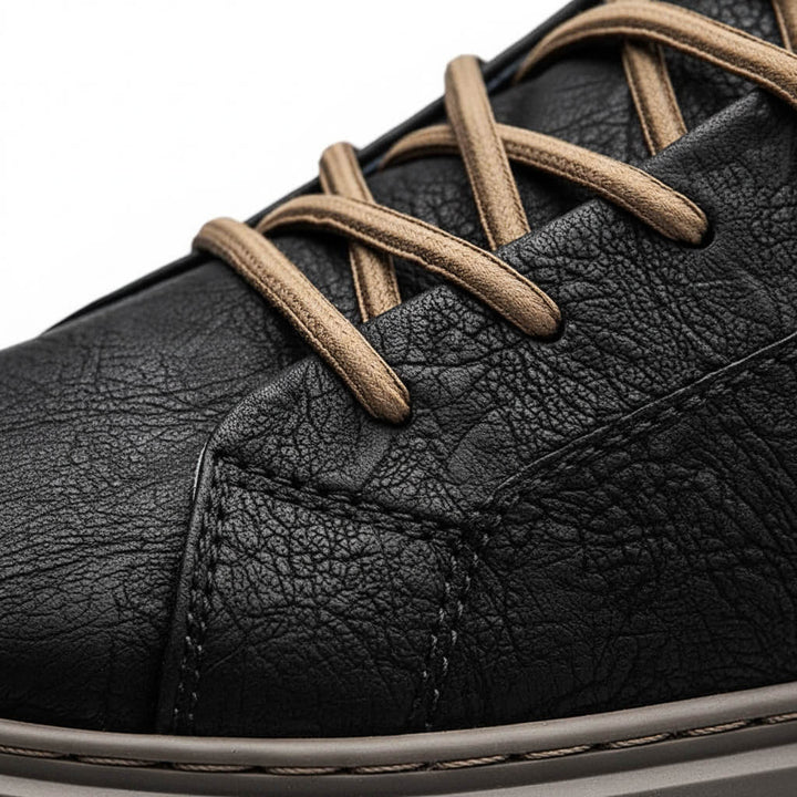 Textured Leather-Look Low-Top Sneakers