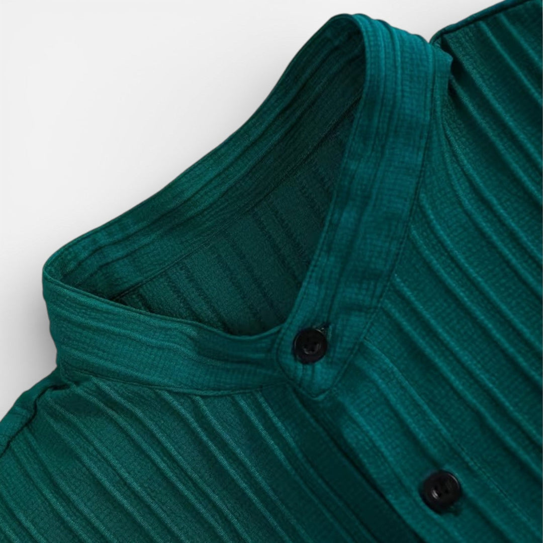 Ribbed Mandarin Shirt and Drawstring Trousers Set