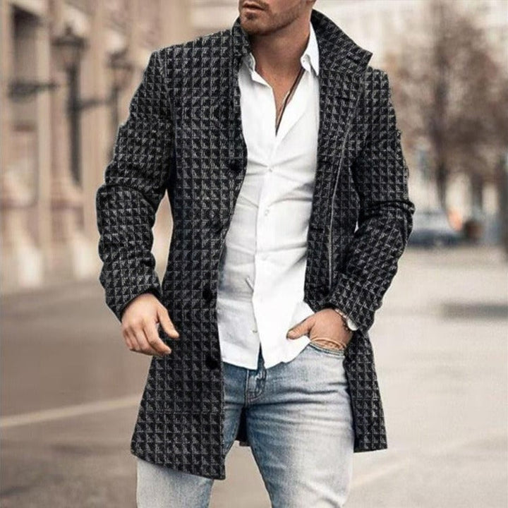 Daniël trenchcoat in fijn ruitpatroon, straatfoto