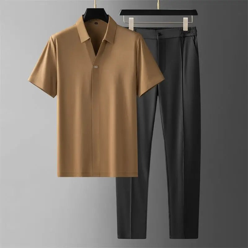 Polo Shirt and Straight Leg Trousers Set