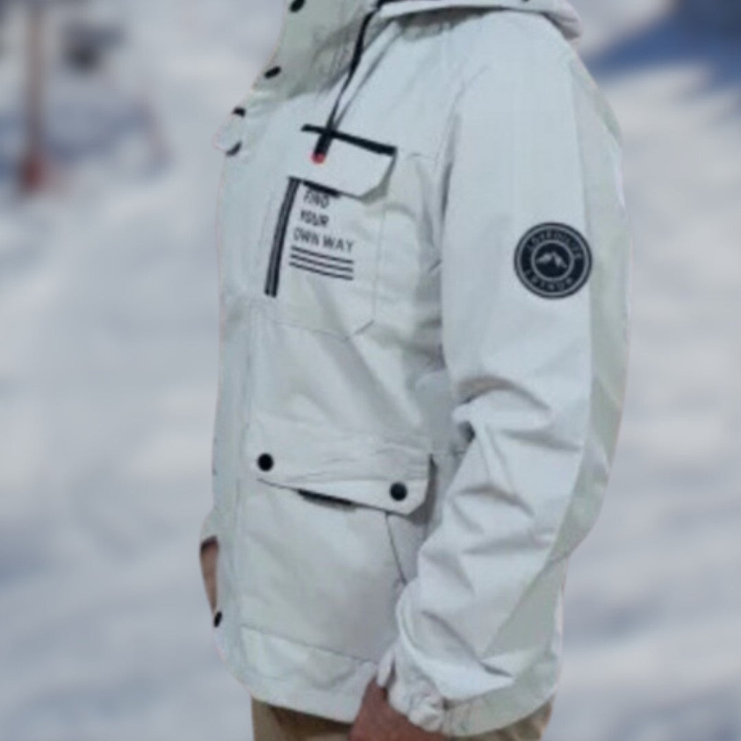 Detachable hood shell jacket, hood detail view