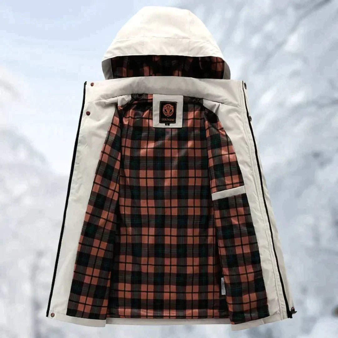 Detachable hood shell jacket, sleeve cuff detail