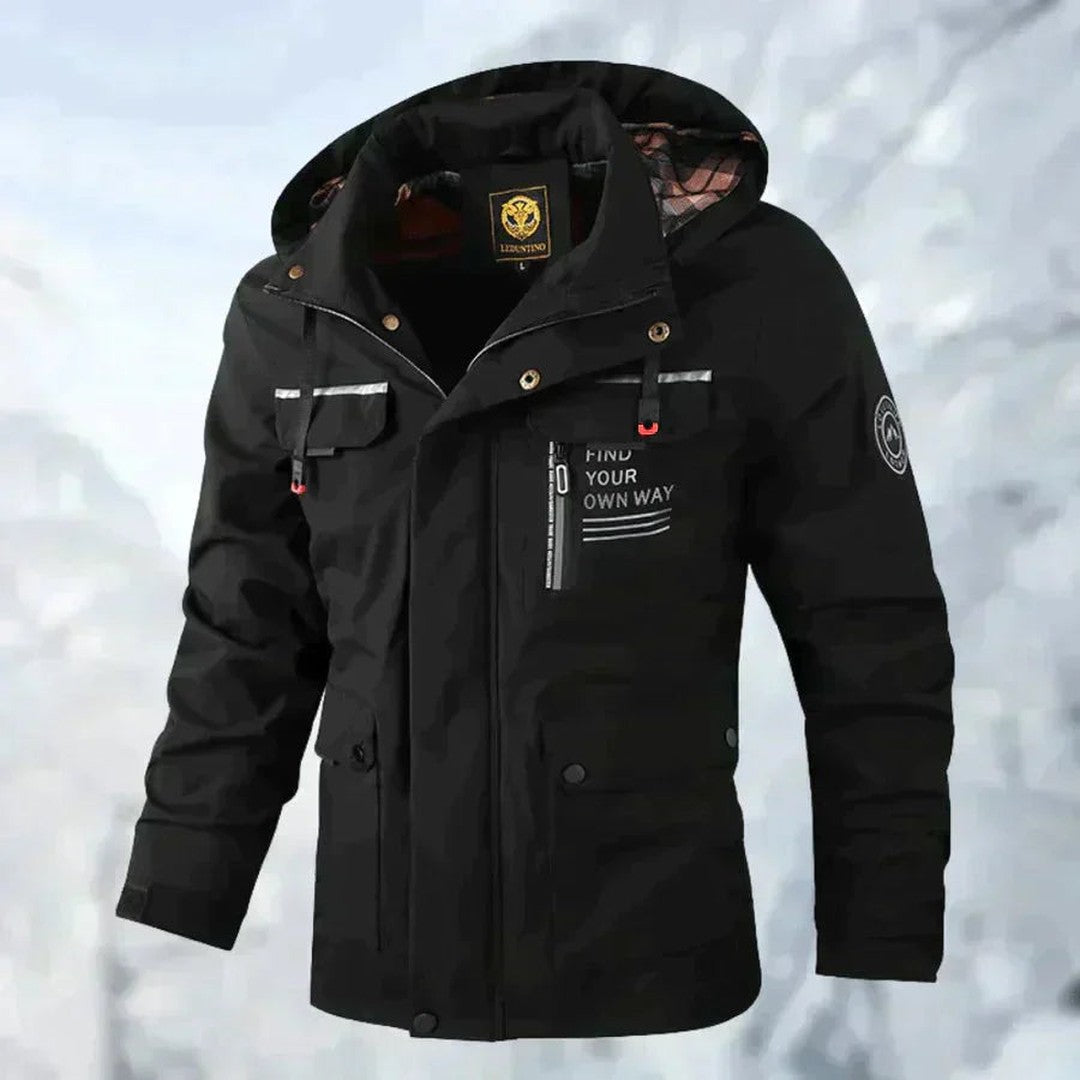Detachable hood shell jacket shown in black
