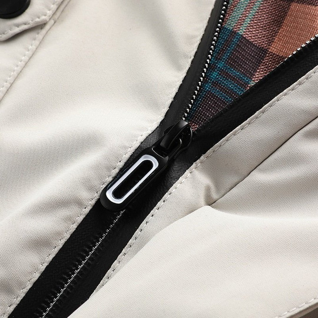 Detachable hood shell jacket, back view
