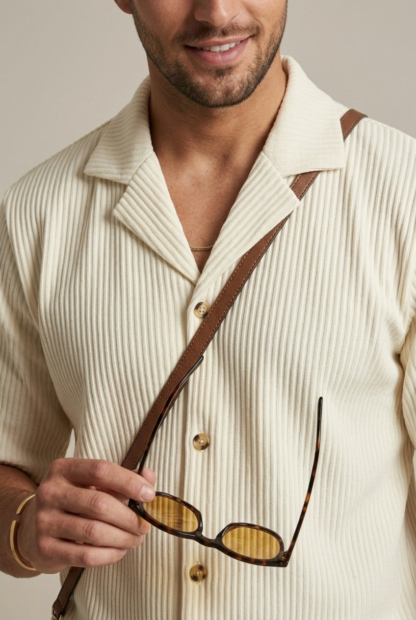 Ribbed Short Sleeve Shirt and Drawstring Trousers Set