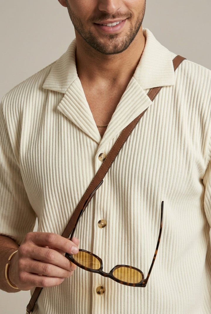 Ribbed Short Sleeve Shirt and Drawstring Trousers Set