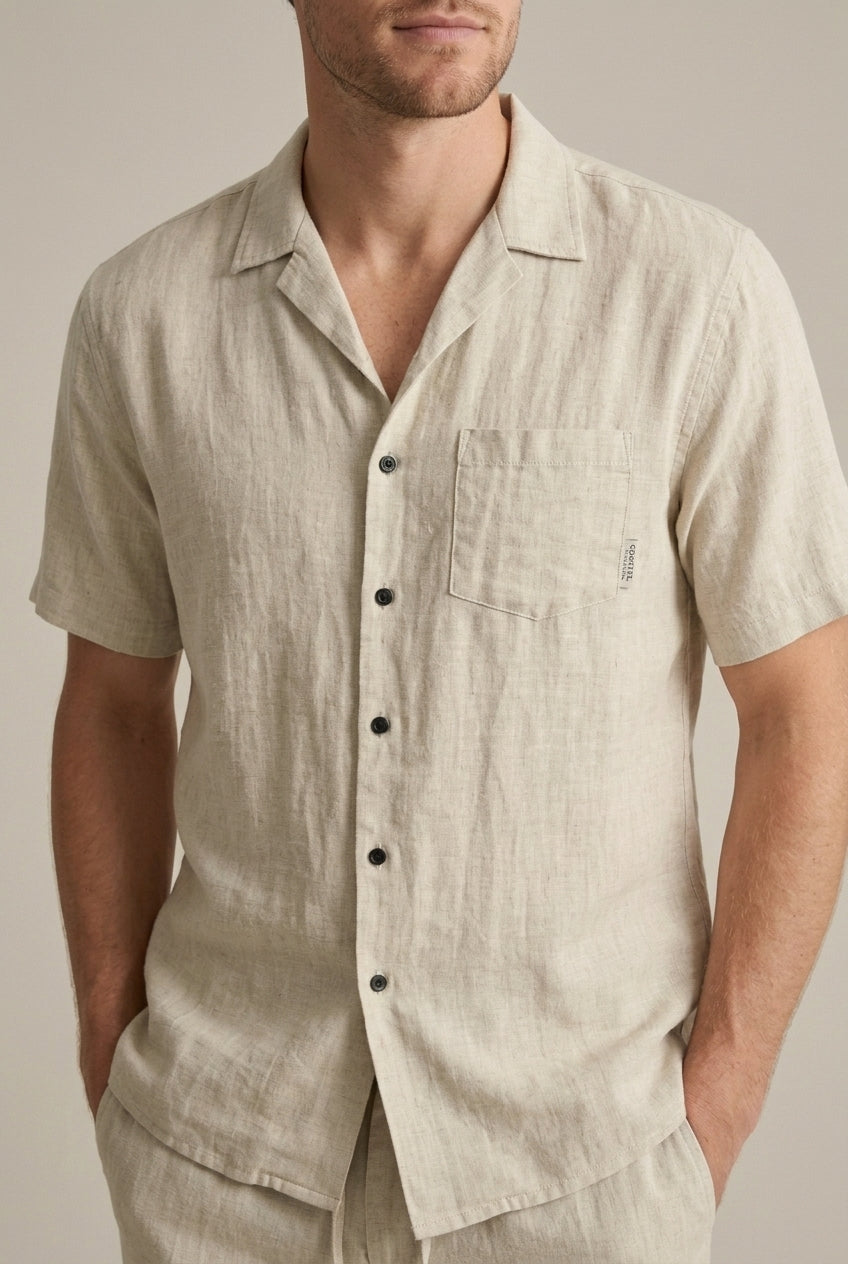 Linen-Look Short Sleeve Shirt and Trousers Set