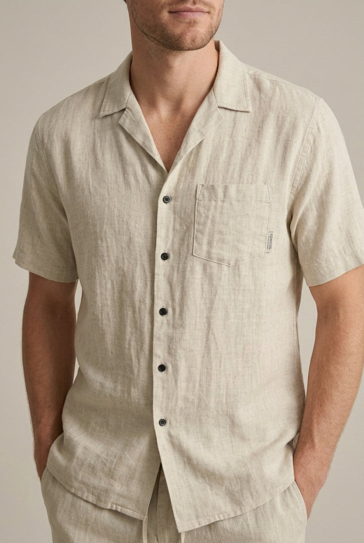 Linen-Look Short Sleeve Shirt and Trousers Set