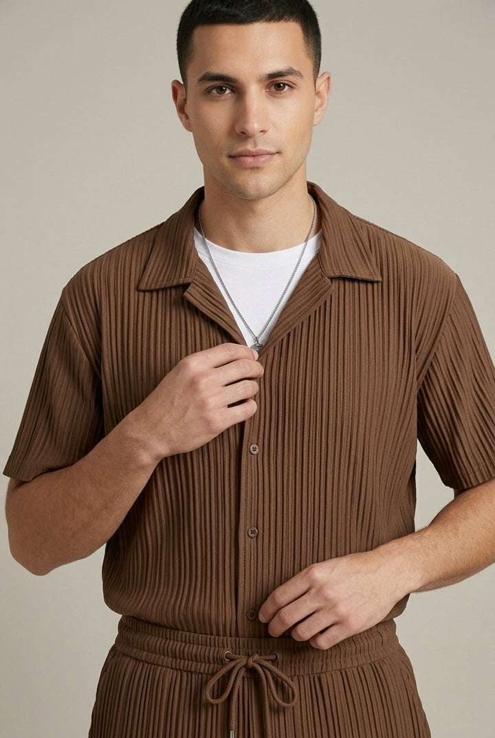 Textured Shirt and Tailored Drawstring Trousers Set