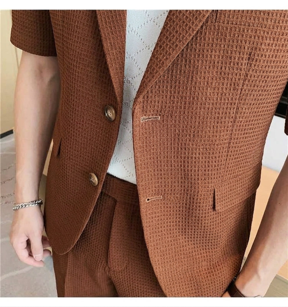 Short Sleeve Lapel Blazer and Shorts Set